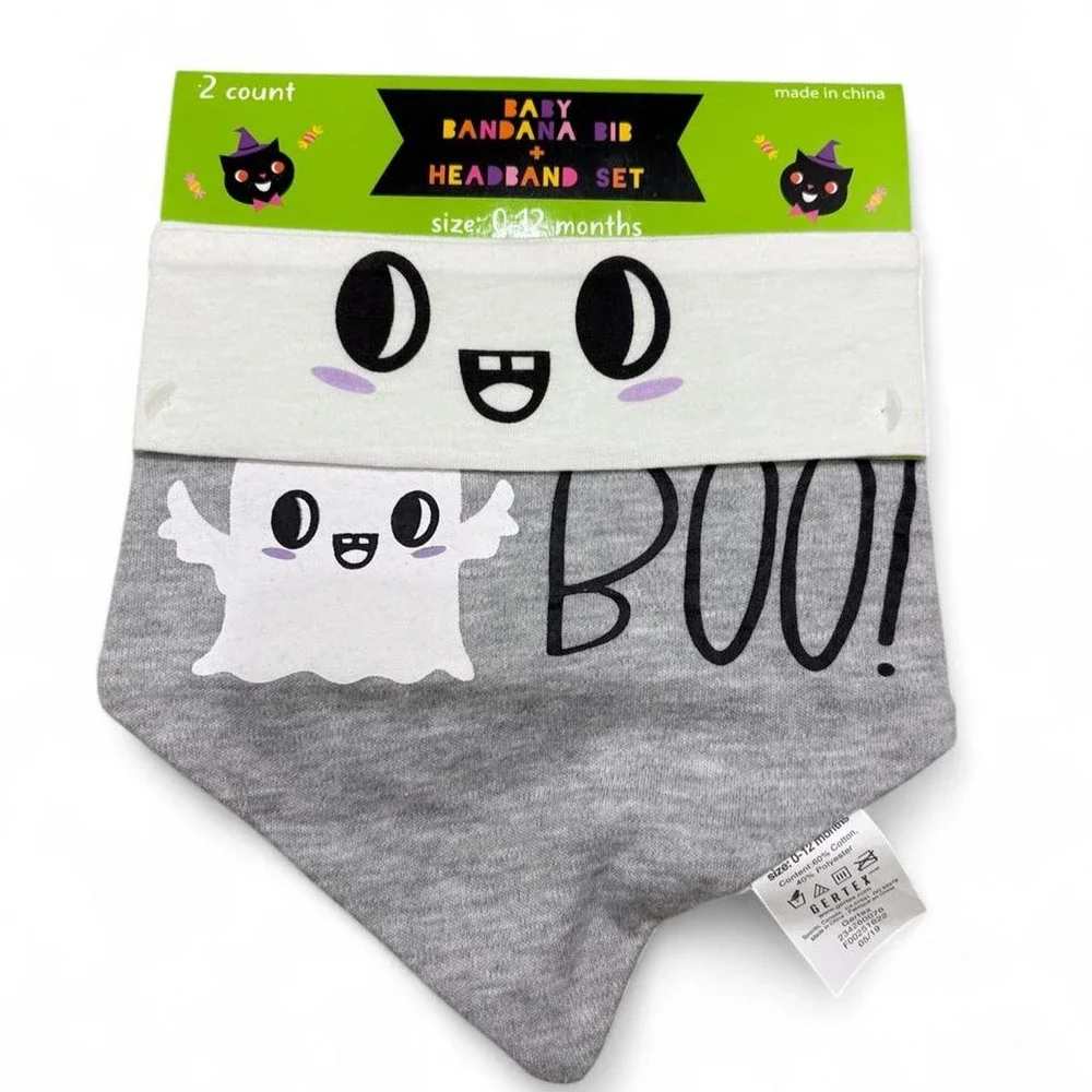 NWT Halloween Bandana Bib + Headband Set Gertex Baby  Bundle 2 Sets size 0-12M